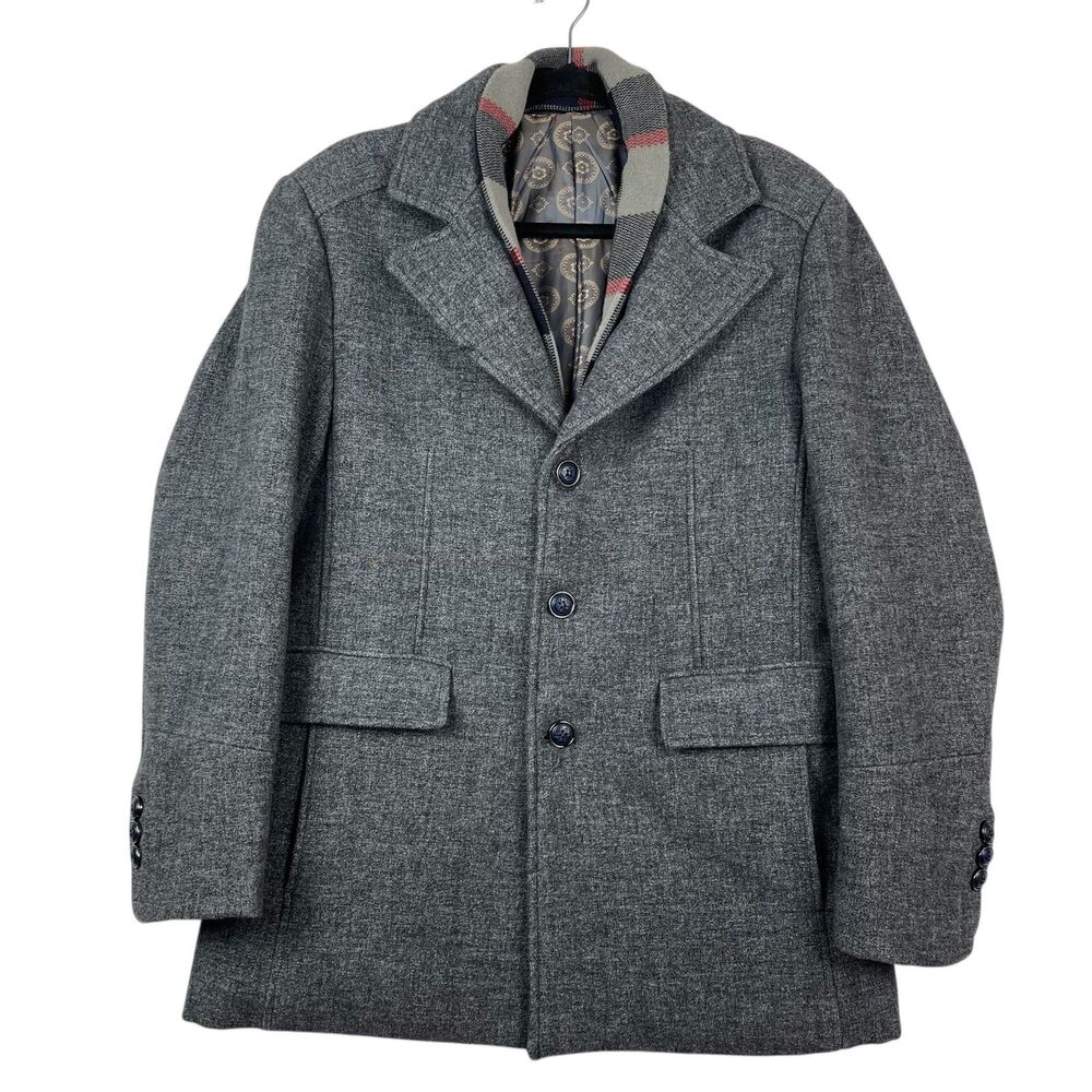 Playboy Men's Coat Medium Gray Wool‎ Blend Button Front Lined Classic Overcoat